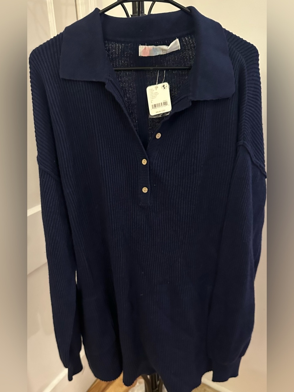 Free People Beach Navy Blue Sweater Jumpsuit with Shorts Size Large